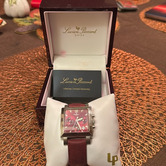 Lucien Piccard men’s watch burgundy leather strap with a burgundy face silver hw - Picture 2 of 6